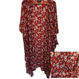 American Eagle Red Floral Kimono Lightweight Viscose Cover Up Size O/S